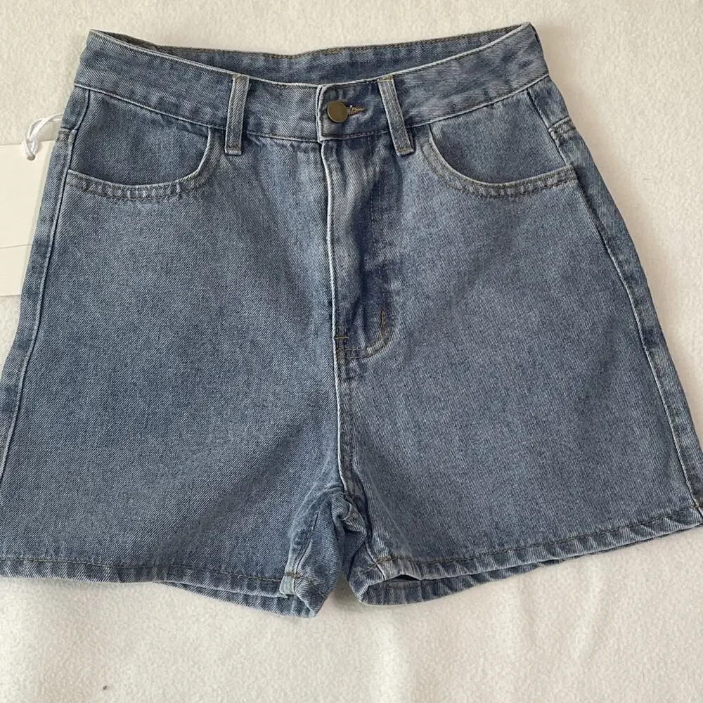 Women High Waist Stretch Embroidered Shorts Ladies Denim Jeans 28” - NWT